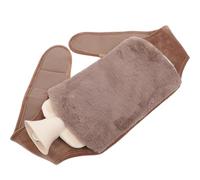 Sosoport Portable Khaki PVC Hot Water Bottle with Plush Belt, Thick and Compact Design Relieves Stress, for Outdoor and Indoor Use, Two-Thirds Capacity Hotwater Bottle