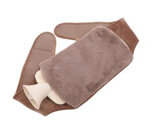 Sosoport Portable Khaki PVC Hot Water Bottle with Plush Belt, Thick and Compact Design Relieves Stress, for Outdoor and Indoor Use, Two-Thirds Capacity Hotwater Bottle