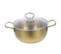 Sosoport Portable Stainless Steel Korean Ramen Pot with Lid Noodle Cooking Stockpot for Induction and Gas Stoves Heat Resistant Double Handle Hot Pot for Household and Outdoor Use