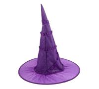 Sosoport Purple Ruched Witch Hat for Women, Lightweight Cloth with Three Dimensional Ruffled Edge, Classic Pointed Style, for Stage Performances and Cosplay Parties
