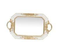 Sosoport Retro European Mirror Tray White Resin Vintage Jewelry Perfume Holder Decorative Display Vanity Organizer Photo Prop for Home and