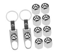 Sosoport Silver Aluminum Alloy Paw Print Tire Valve Caps with Valve Stem Removal Tool and Easy Installation Funny Car Accessories for Multiple Vehicles