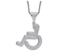 Sosoport Silver Wheelchair Disabled Pendant Necklace with Cubic Zirconia Inlay Unique Stylish Neck Jewelry for Festivals Parties Travel and Everyday Wear