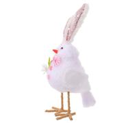 Sosoport Spring Easter Bird Decoration with Bunny Ears, 26cm Realistic Artificial Bird Figurine, Green Plaid Tabletop Ornament for Holiday Party Centerpiece and Home Display