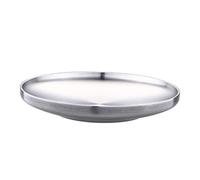Sosoport Stainless Steel Double Wall Round Dinner Plate with Wire Drawing Finish Lightweight Heat Insulated Flat Plate for Food Serving and Fruit Display
