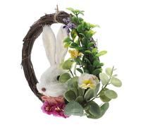 Sosoport Straw Bunny Easter Wreath with Floral Accents Woven Branch Base Versatile Spring Decoration for Doors Walls Windows Cute Farmhouse Home Ornament