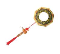 Sosoport Traditional Chinese Bagua Mirror Wall Hanging Feng Shui Crafts Convex Pendant with Five Emperor Coins and Natural Gourd for Home Blessing Decoration