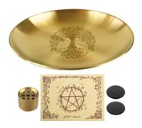 Sosoport Tree of Life Incense Holder Plate Brass Incense Stick Holder Burner with Tray Parchment Paper Sheets Small Magnets for Meditation Yoga Aromatherapy