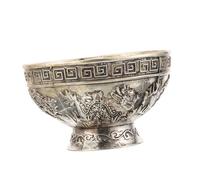 Sosoport Vintage Dragon Phoenix Sacrificial Offering Bowl for Temple and Home Antique Copper Water Chalice with Traditional Ethnic Patterns Multi-use Religious and Decorative Treasure