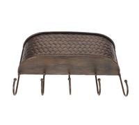 Sosoport Vintage Iron Wall Mount Key Organizer with 5 Hooks and Copper-Tone Mail Basket, Rustic Hanging Storage Shelf for Entryway, Hallway, and Garage Organization