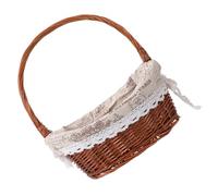 Sosoport Wicker Picnic Basket with Handle Small Oval Rattan Storage Basket 30X20X33Cm Coffee Color Autumn Picnic and Farmers Market for Garden Flowers and Outdoor Use