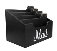 Sosoport Wood Desk Mail Organizer Black Envelope Holder Desktop Paperwork Storage Box Office Stationery Case Document Tray for Home and Office Desk Filing