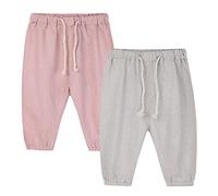 SOSOUL 2 Pack Baby Boys Cotton and Linen Harem Pants Drawstring Summer Kids Casual Pull-On Bloomers Trousers Jogger