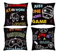SOSPIRO 4 Pack Video Game Throw Pillow Cover 18 x 18 Inch Gaming Cushion Cover Gamer Controller Pillow Cover Pillowcase Decorative for Gaming Fan Video Game Themed Party Sofa Bedroom Home Decor