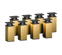 sossai® Design Furniture feet MFV1 | Height Adjustable | Set of 8 | Square Profile: 40 x 40 mm | Color: Gold | Height: 100mm (+ 20mm) | Material: Aluminum | Wood Screws Included