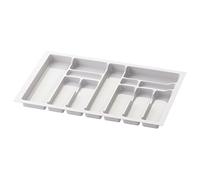 Sossai Divio Cutlery Tray for 80 cm Wide Drawers, 73 x 49 cm - Can be Cut to Size, 12 Compartments, White, Plastic Drawer Insert for Kitchen