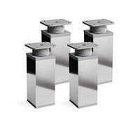 sossai® MFV1 designer furniture feet, height adjustable, set of 4, square profile: 40 x 40 mm, colour: chrome, height: 60 mm (+20 mm), material: aluminium, wood screws included