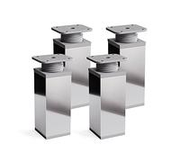 sossai® MFV1 designer furniture feet, height adjustable, set of 4, square profile: 40 x 40 mm, colour: chrome, height: 80 mm (+20 mm), material: aluminium, wood screws included