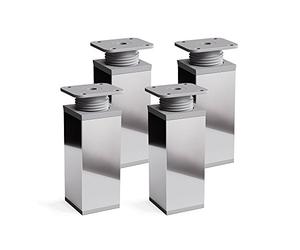sossai® MFV1 designer furniture feet, height adjustable, set of 4, square profile: 40 x 40 mm, colour: chrome, height: 80 mm (+20 mm), material: aluminium, wood screws included