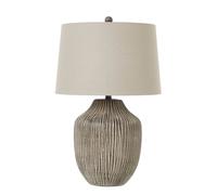 Ochre Carved Textured Table Lamp With Linen Shade