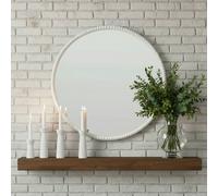 Sostter Rustic Round Beaded Wood Mirror Soft White Distressed Finish Sostter Soft White