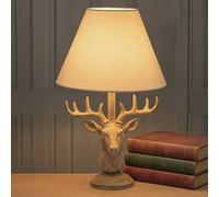 Sostter Stag Head Table Lamp With Natural Linen Shade In Brown Brown One Size