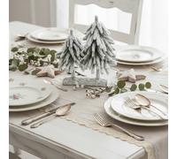 Sostter Table Decoration Snowy Fir Tree Duo with Rustic Log Base in White Sostter White