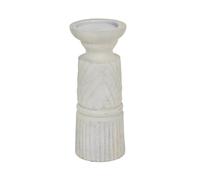 Sostter White Carved Wooden Candle Holder Medium In Soft White Soft White Medium