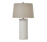 Sostter White Textured Table Lamp With Linen Shade White