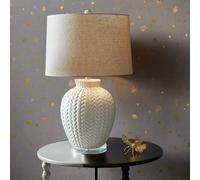 Sostter Woven Ceramic Lamp With Linen Shade In Natural Natural