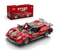 Sosuy Building-Block Race-Car Set, 1:18 Technical Model Kit 513 Pcs DIY Red Pull-Back Toy for Boy Girl Kid Age 6+ Year, Birthday Gift for Teen Adult Display, Speed Super Sports Cars Bricks Icons