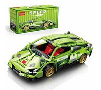 Sosuy Building-Block Race-Car Set, 1:18 Technical Model Kit 586 Pcs DIY Green Pull-Back Toy for Boy Girl Kid Age 6+ Year, Birthday Gift for Teen Adult Display, Speed Super Sports Cars Bricks Icons