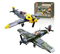 Sosuy WW2 Building Block Military Plane-Sets for Boys Men, 1:32 Movable UK Spitfire & GE BF-109 Army Toys for Kids Ages 8+, Spinning Propeller Pilots History Birthday Gifts for Teen Girls 580+ Pieces