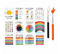 Sotbnna 12 Calm Down Corner Posters with 2 Retractable Pointers, Feelings Wheel Emotion Chart for Kids, Preschool Classroom Home Office Calming Decor, Indoor Outdoor Social Emotional Learning Tools
