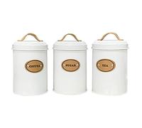SOTECH Coffee Sugar Tea Set Food Storage Tin with Soft Handle White Metal Farmhouse Canister Rustic Kitchen Canisters Farmhouse Style Decor Metal Kitchen Storage Jars