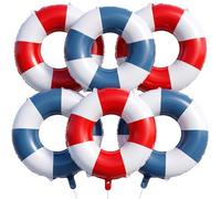 Sotiff 12 Pack Nautical Balloons 28" Foil Lifebuoy Birthday,Red, Blue | Ocean Theme Party Decorations, Captain Birthday Decor, Boat Sea Animals Themed Supplies, Large Foil Balloons for Kids