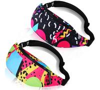 Sotiff 2 Pcs 80s 90s Fanny Pack Retro Waist Packs for Men Women Adjustable Casual Waist Bag Neon Fanny Pack Cute Vintage Hiking Belt Waist Packs for Travel Party Festival Hiking Cycling, Stylish