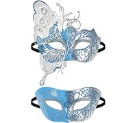Sotiff 2 Pcs Couples Masquerade Masks, Venetian Metal Rhinestone Set | Mysterious Metal Filigree Masks for Couple Costume, Rhinestone Accents, Perfect for Mardi Gras Ball Party Accessories