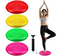 Sotiff 4 Pcs Inflated Wobble Cushion Flexible Wiggle Seat 14” L x 3.2” H Stability Balance Disc with Pump for Sensory Kids Adult Physical Exercise Equipment(Green, Yellow, Pink, Red)
