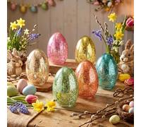 Sotiff 6 Pcs Glass Easter Eggs 3.5 x 2.4 Inches Eggs Easter Decorations Glass Art Figurine Collectibles Centerpiece Party Favor Gift Spring Home Table Desk Decor(Pastel Color)