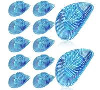 Sotiff Mini Disco Cowboy Hat Tiny Light up Holographic Space Cowgirl Hat Neon Party Decor for Party Doll, 12 Pcs(Blue)