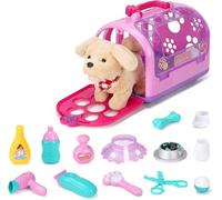 Sotodik 15pcs Electronic Vet Set for Children, Walk and Bark Small Dog Role Play Beauty Playset Pet Care Role Play Early Educational Toy for Boys Grils Toddlers