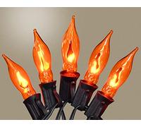 SOTOPOO Halloween Decorations Indoor Outdoor - Flickering Flame String Lights Orange Halloween Lights, 12.8Ft C7 Retro Twinkle Flame String Lights with 10 Flame Light Bulbs(E12 Bulbs, Orange)