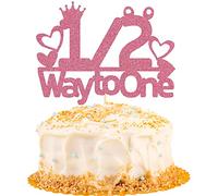 Sotpot 1/2 Half Way to One Cake Topper Pink Glitter 6 Months Cake Topper for Boy Baby's Half Birthday Party Baby Shower Cake Decorations