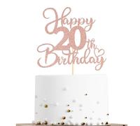 Sotpot 1 Pack 20th Birthday Cake Topper Double-sided Rose Gold Glitter Cake Pick Cake Decoration for Happy 20th Birthday Anniversary Party Decorations