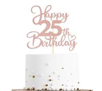 Sotpot 1 Pack 25th Birthday Cake Topper Double-sided Rose Gold Glitter Cake Pick Cake Decoration for Happy 25th Birthday Anniversary Party Decorations