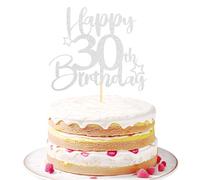 Sotpot 1 Pack 30th Birthday Cake Topper Double-sided Silver Glitter Cake Topper with Star Pattern Cake Decoration for Happy 30th Birthday Party Cake Decorations