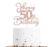 Sotpot 1 Pack 50th Birthday Cake Topper Double-sided Rose Gold Glitter Cake Pick Cake Decoration for Happy 50th Birthday Anniversary Party Decorations