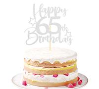 Sotpot 1 Pack 65th Birthday Cake Topper Double-sided Silver Glitter Cake Topper with Star Pattern Cake Decoration for Happy 65th Birthday Party Cake Decorations