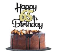Sotpot 1 Pack 65th Cake Topper Black Gold Glitter 65th Birthday Cake Decorations for 65th Birthday Party Anniversary Party Supplies